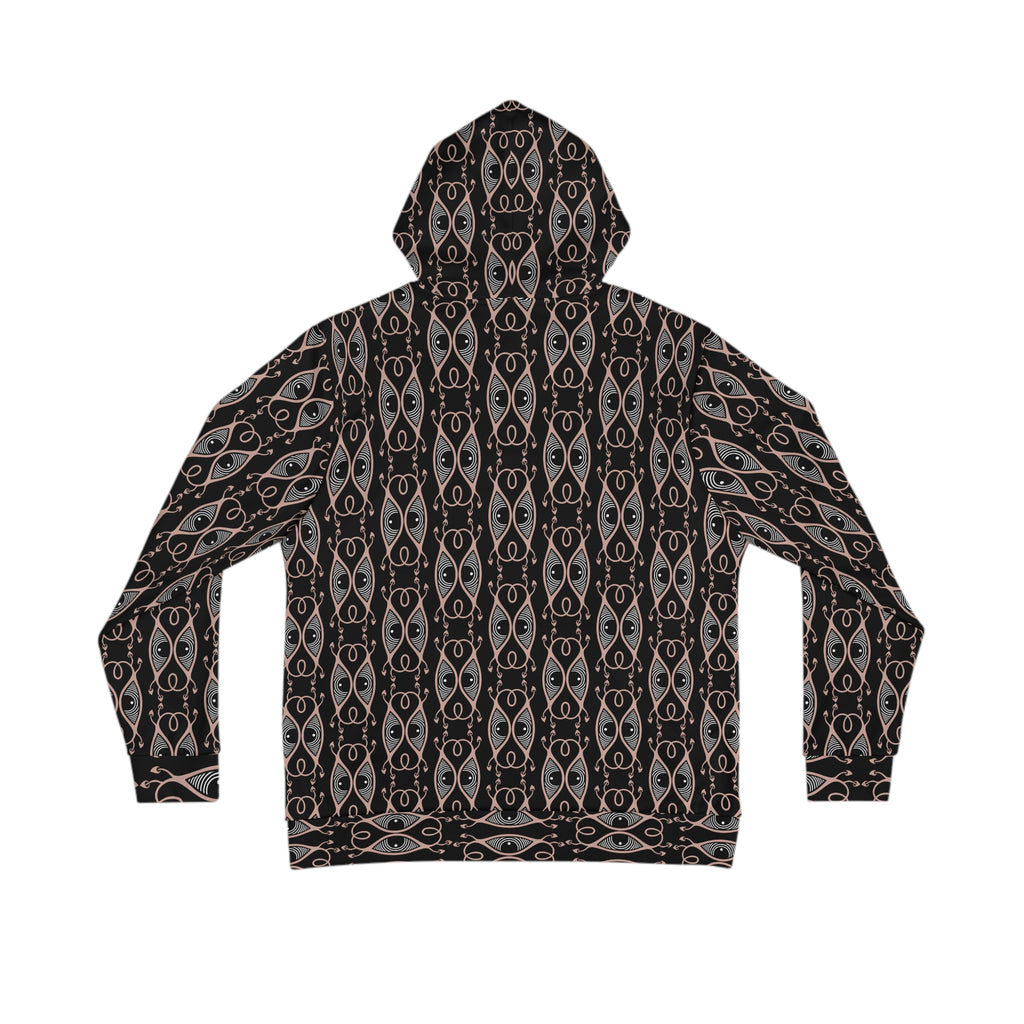 Men's All-Over Print Hoodie — Black & Rose Geometric Eye Pattern #h64578