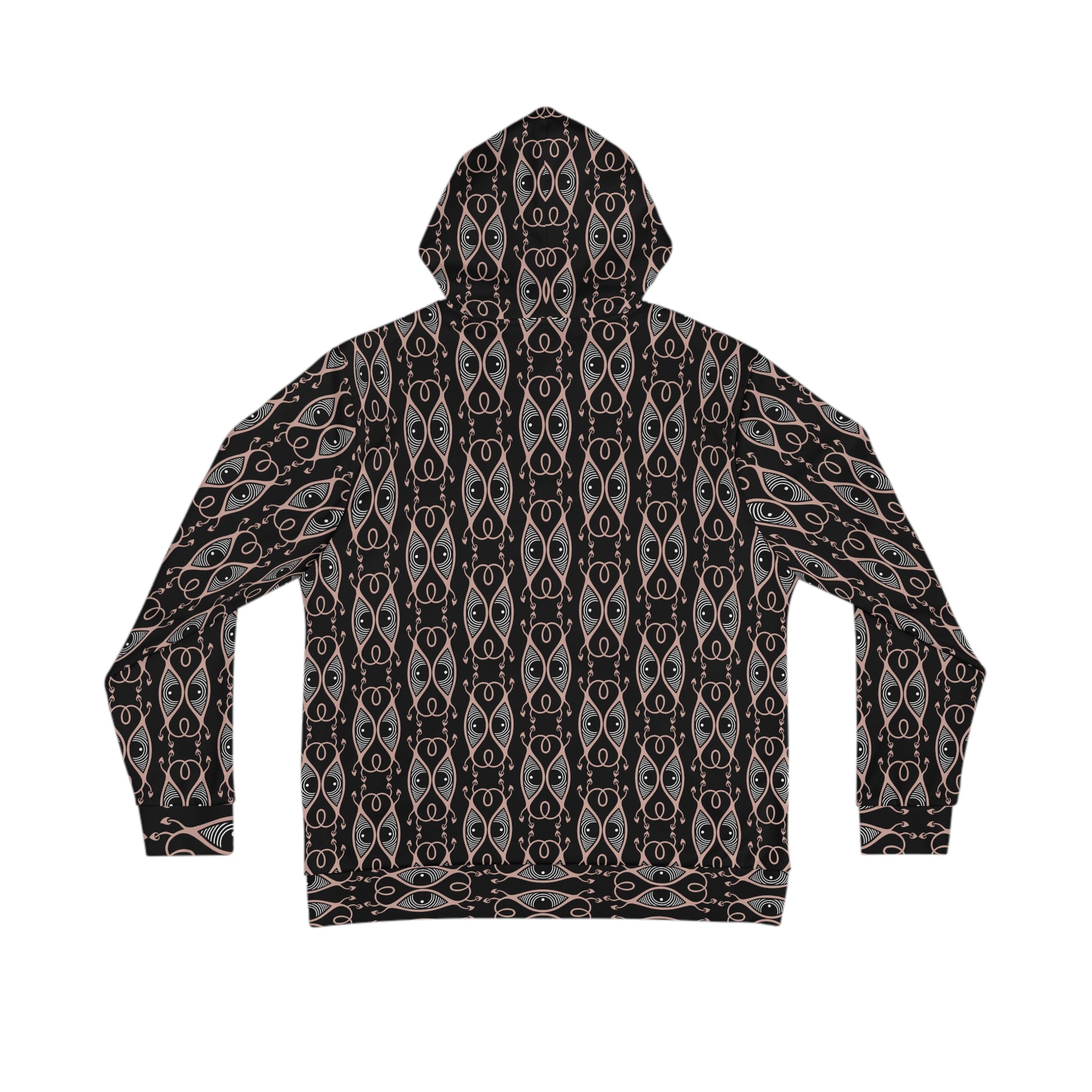 Men's All-Over Print Hoodie — Black & Rose Geometric Eye Pattern #h64578