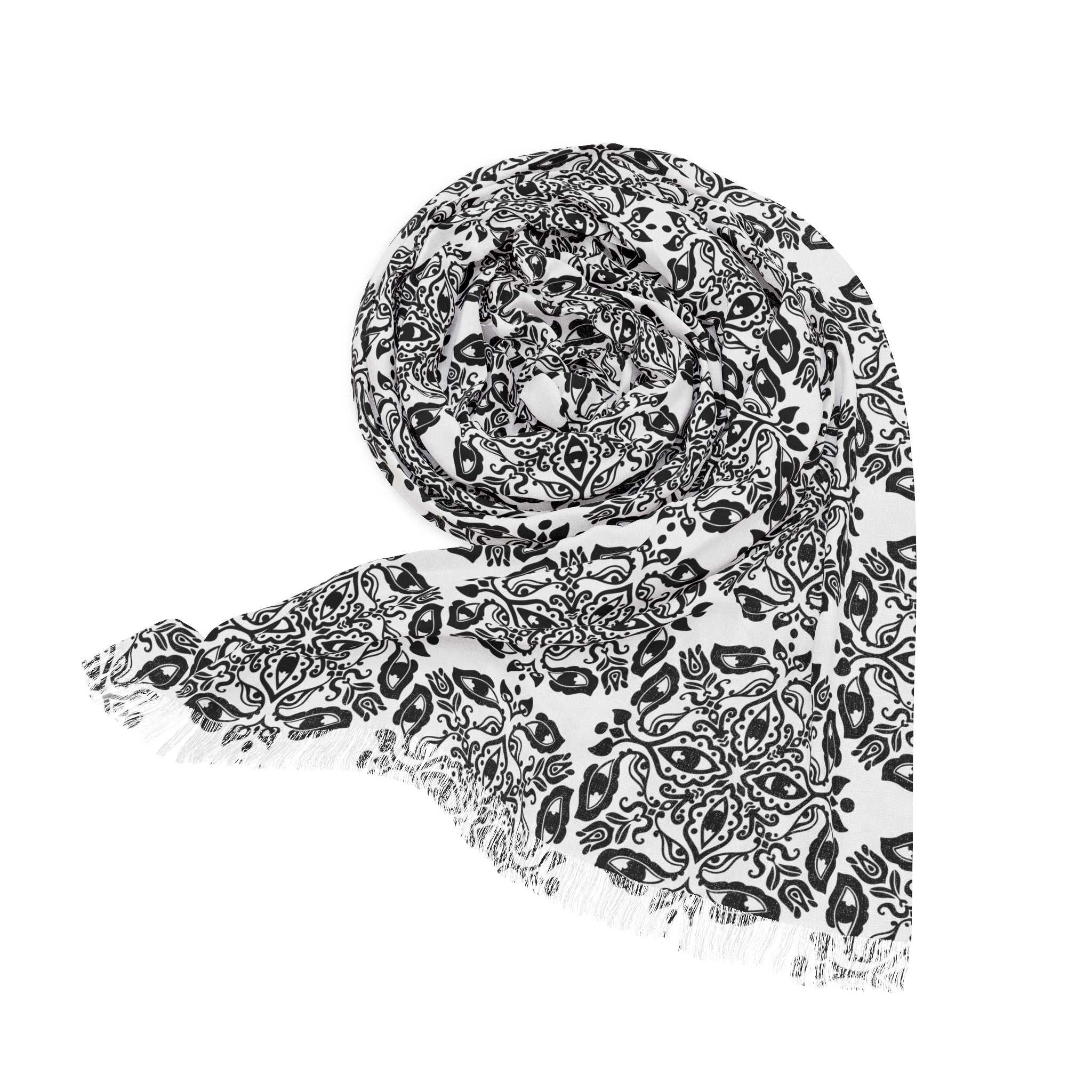 Light Scarf – Black & White Mandala Patterned Lightweight Scarf #h095325