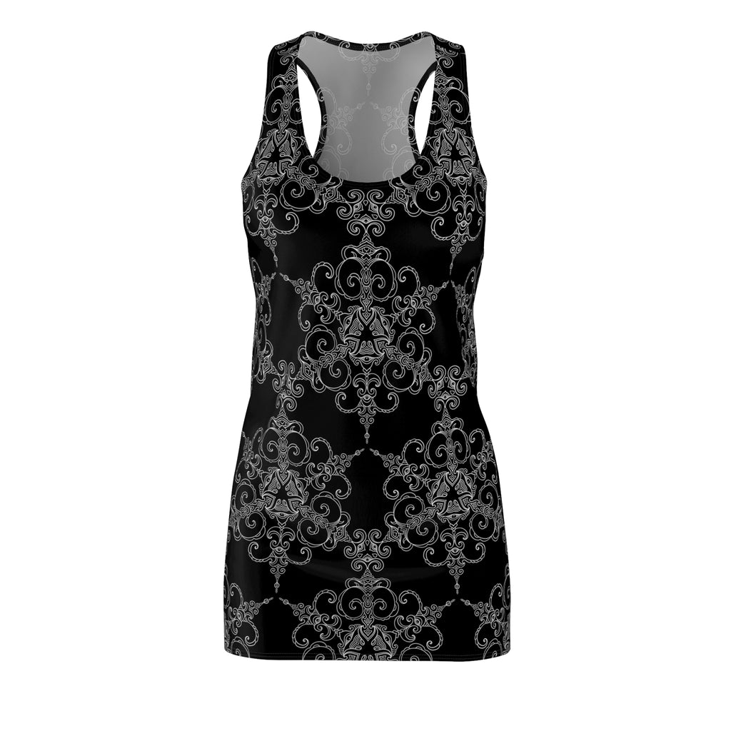 Black Baroque Racerback Dress — Gothic Ornate AOP Midi #ho984556