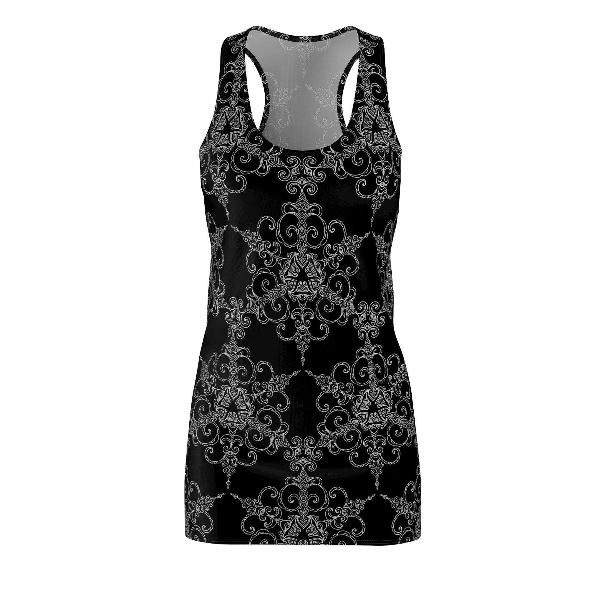 Black Baroque Racerback Dress — Gothic Ornate AOP Midi #ho984556