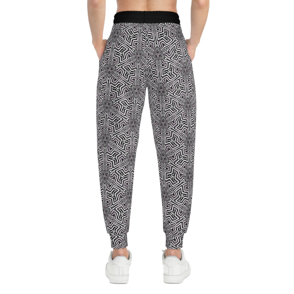 Geometric Maze Athletic Joggers — Black & White All-Over-Print #ah3