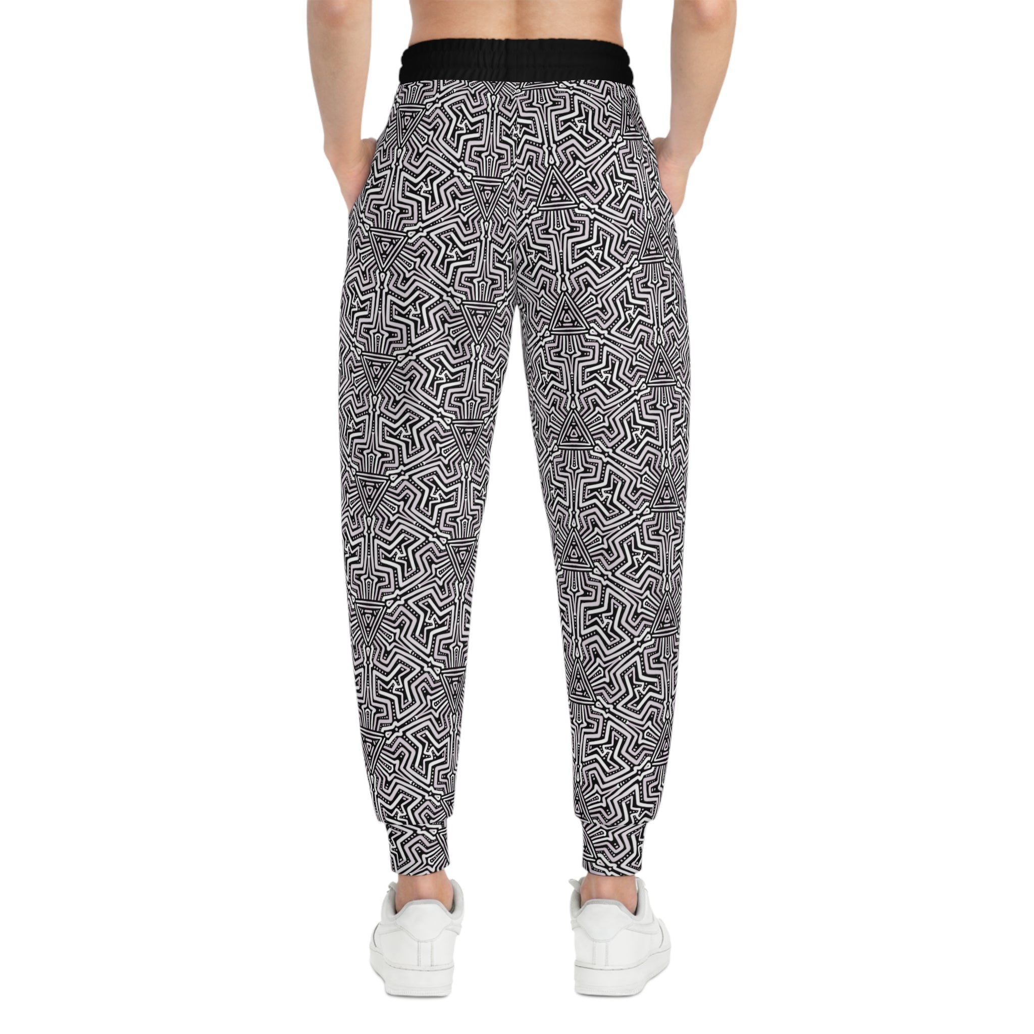 Geometric Maze Athletic Joggers — Black & White All-Over-Print #ah3