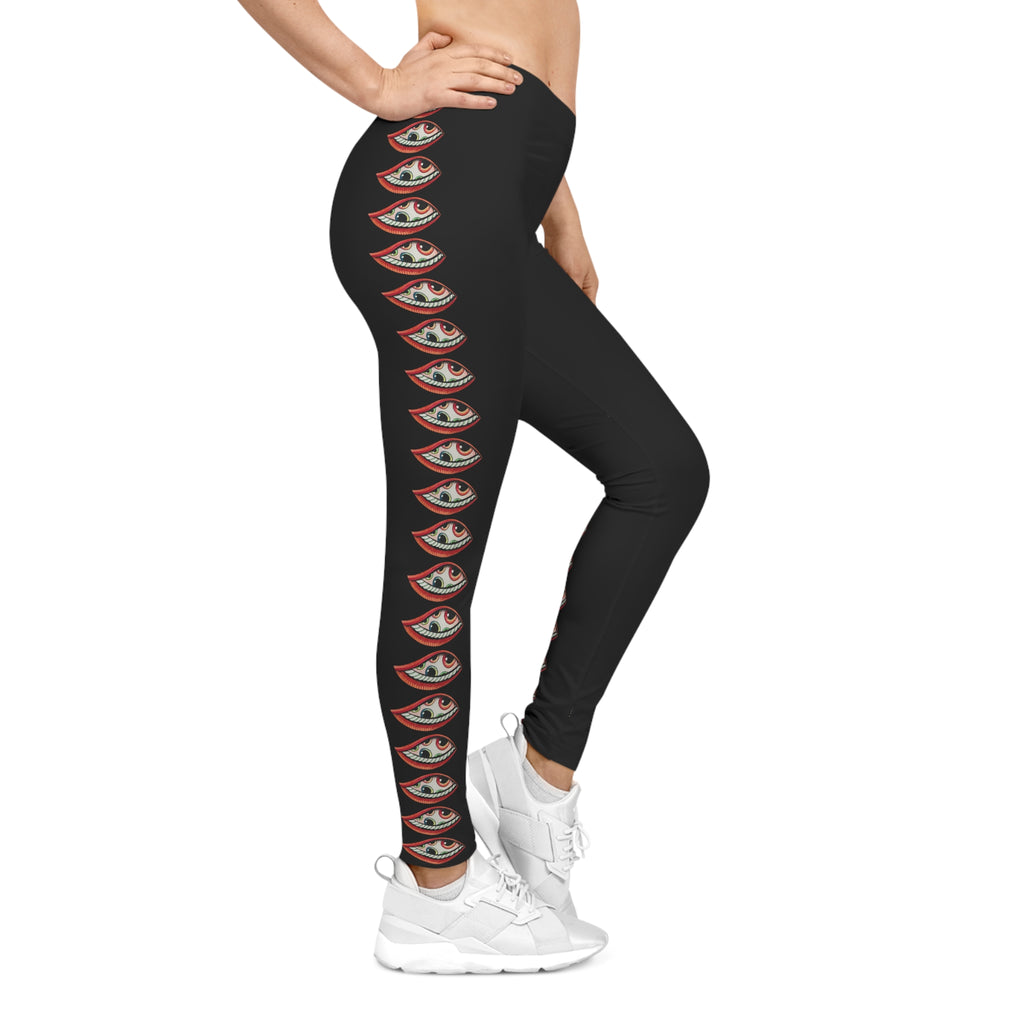 Eye-Stripe Women's Leggings — Black Side-Eye Pattern Yoga & Casual Pants #hgd0088633