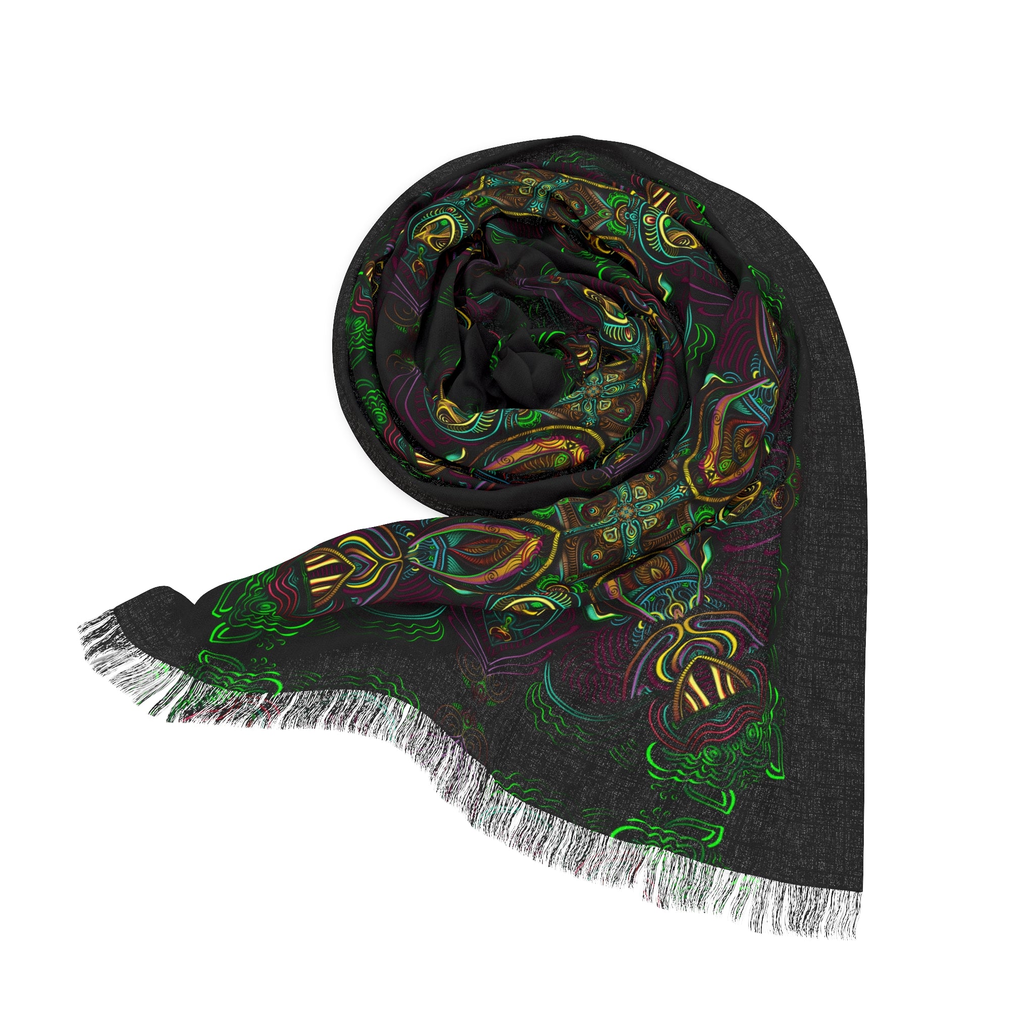 Bohemian Kaleidoscope Light Scarf — Dark Green Floral Pattern #j8289