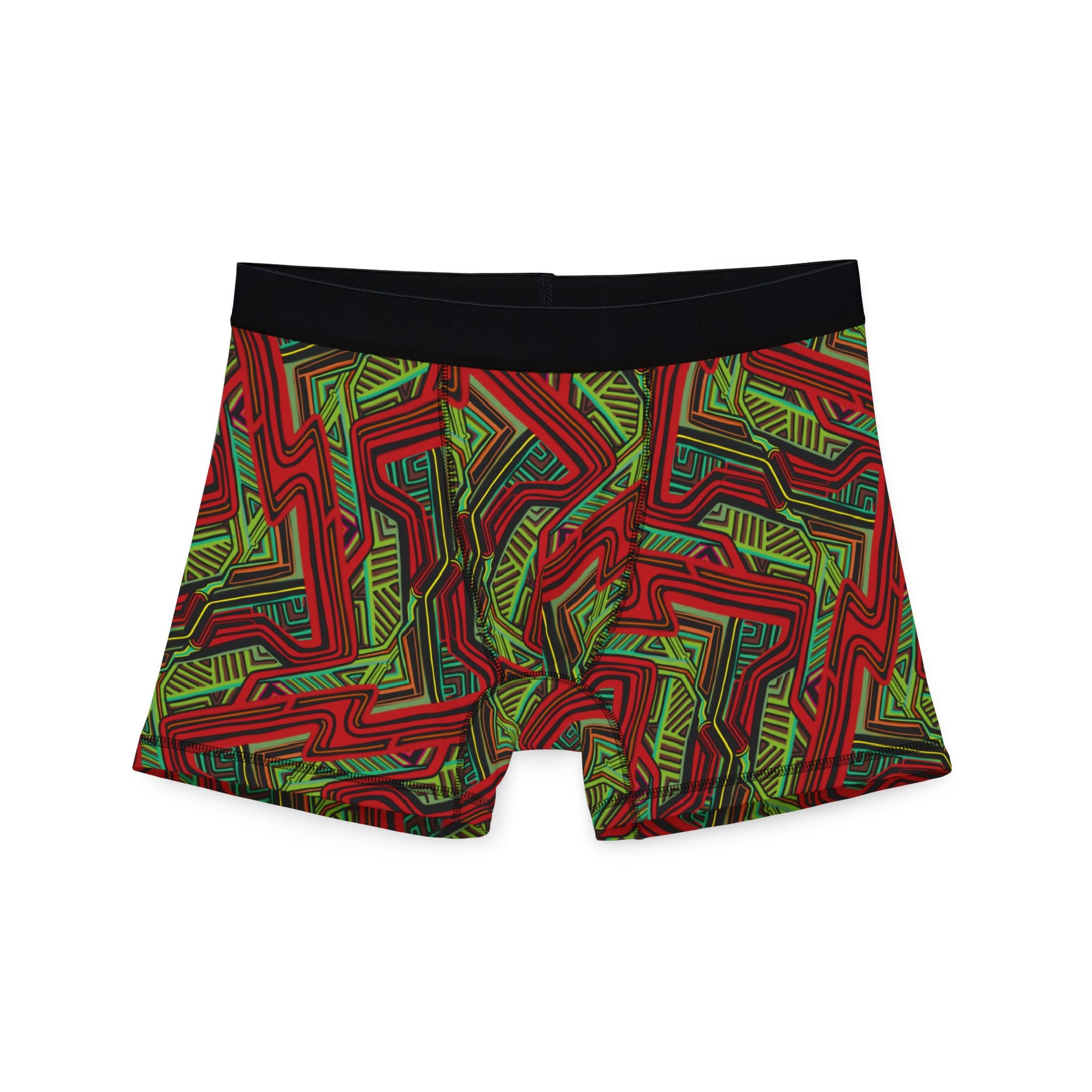 Geometric Red & Green Pattern Boxer Briefs — Men’s Festive Holiday Underwear #b123