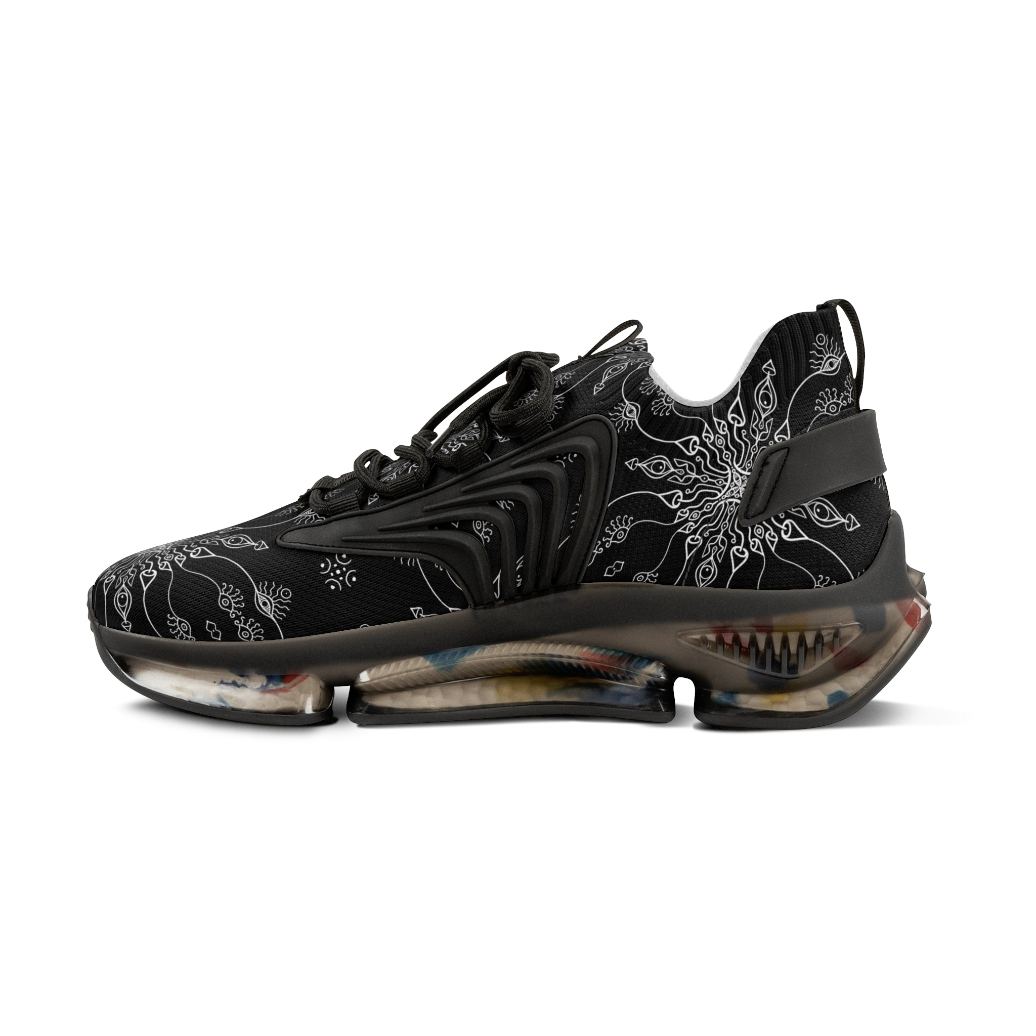 Mesh Sneakers — Black Mandala Athletic Shoes for Men #g76468