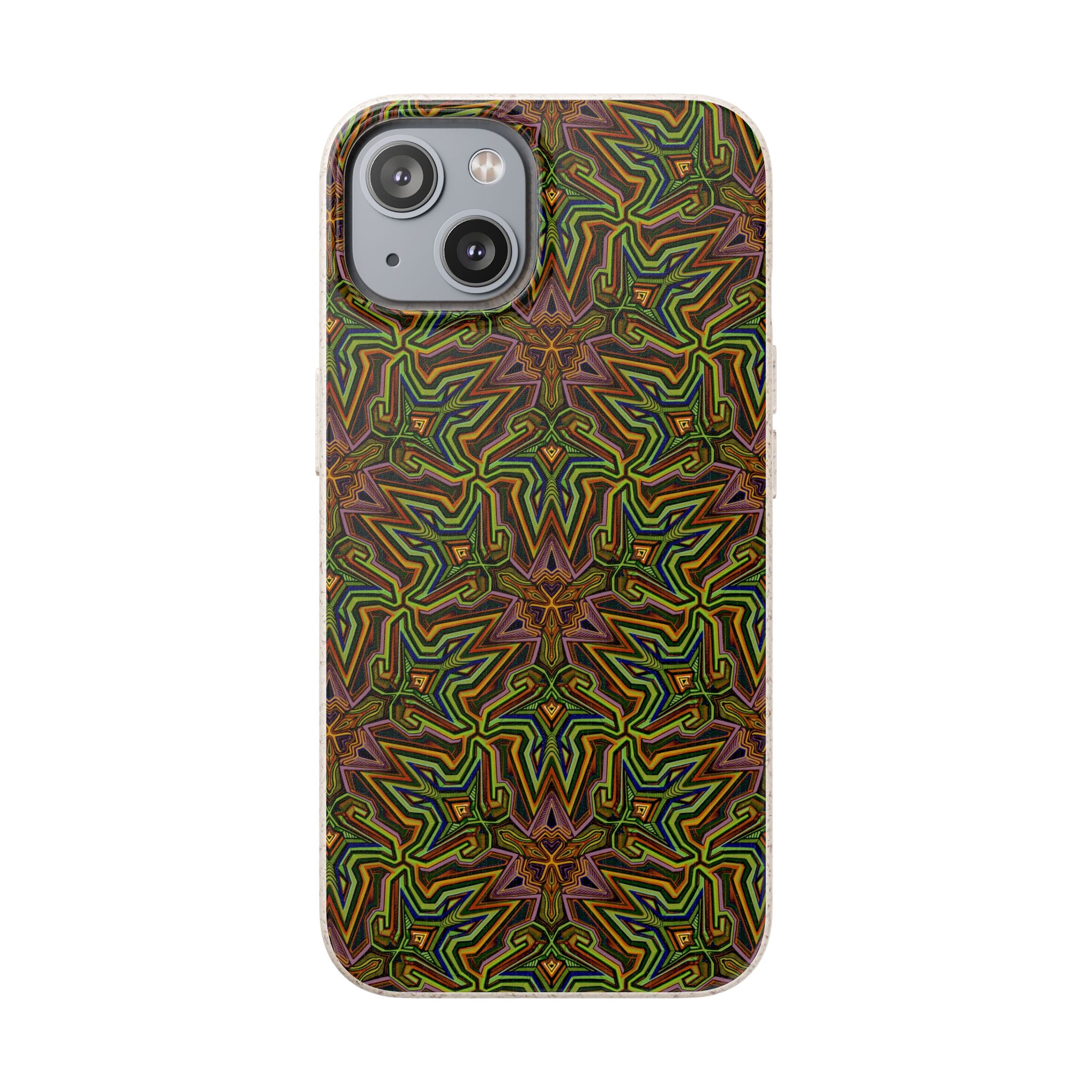 Biodegradable Phone Case — Earthy Green Kaleidoscope Pattern #c3