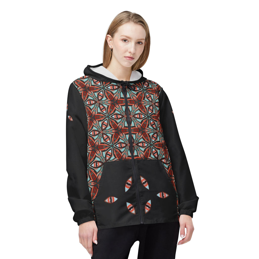 Kaleidoscope Geo Windbreaker Jacket — Patterned Triangle AOP Hooded Windbreaker #s1