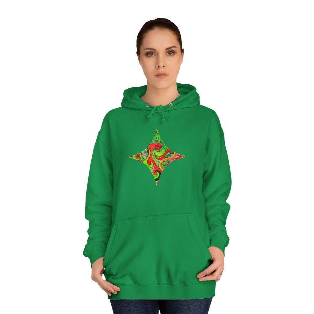 Psychedelic Swirl Hoodie — Retro Green & Red Abstract Graphic #f987456