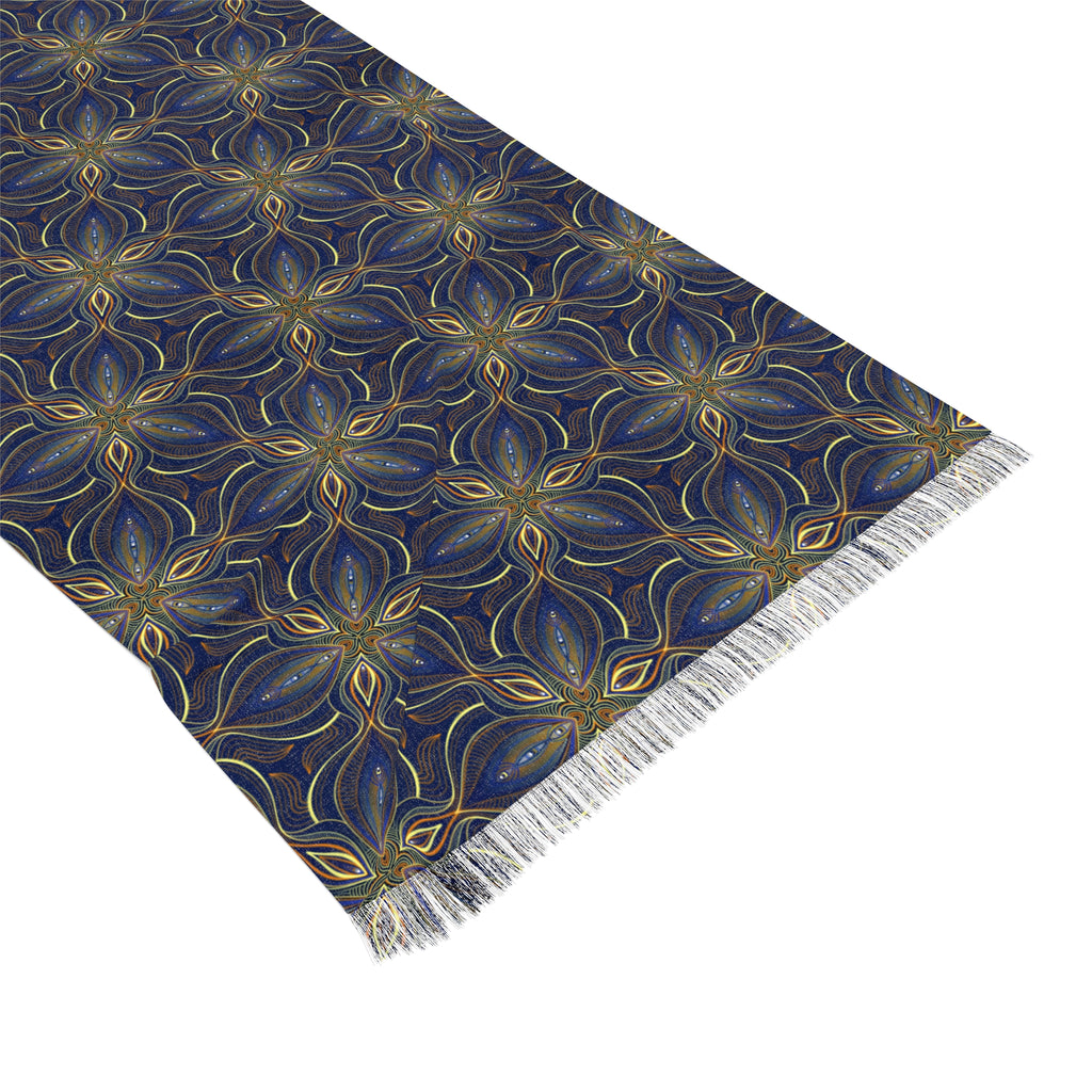 Boho Starburst Lightweight Scarf — Navy & Gold Patterned Wrap #k0987644