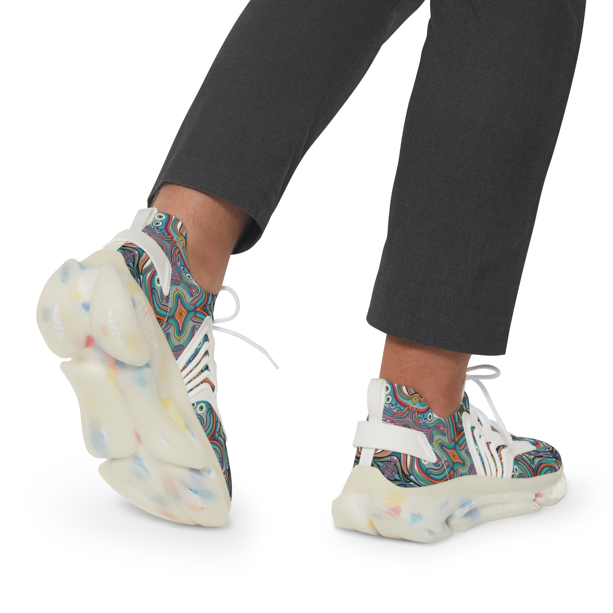 Men's Mesh Sneakers — Colorful Psychedelic Swirl Athletic Shoes #xc46097