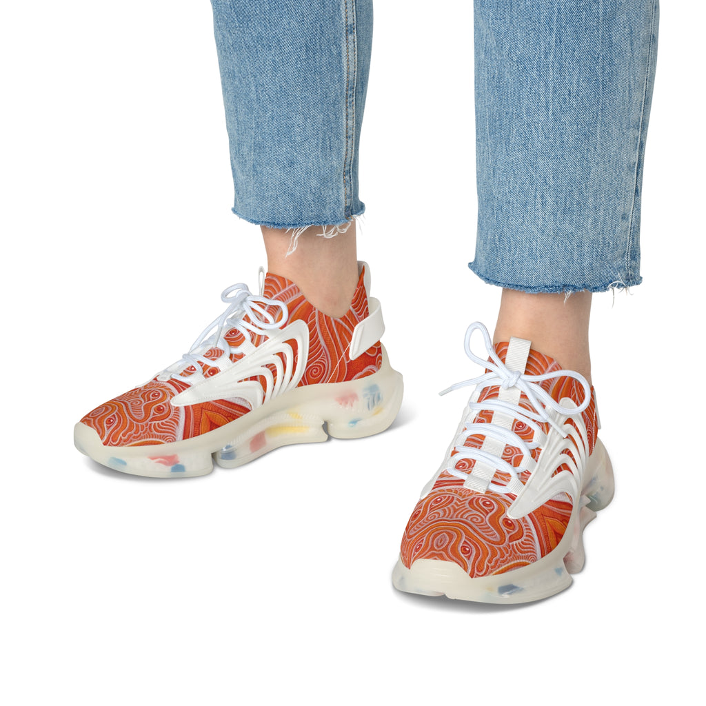 Women's Mesh Sneakers — Orange Abstract Wave Pattern Lightweight Running Shoes #out866900
