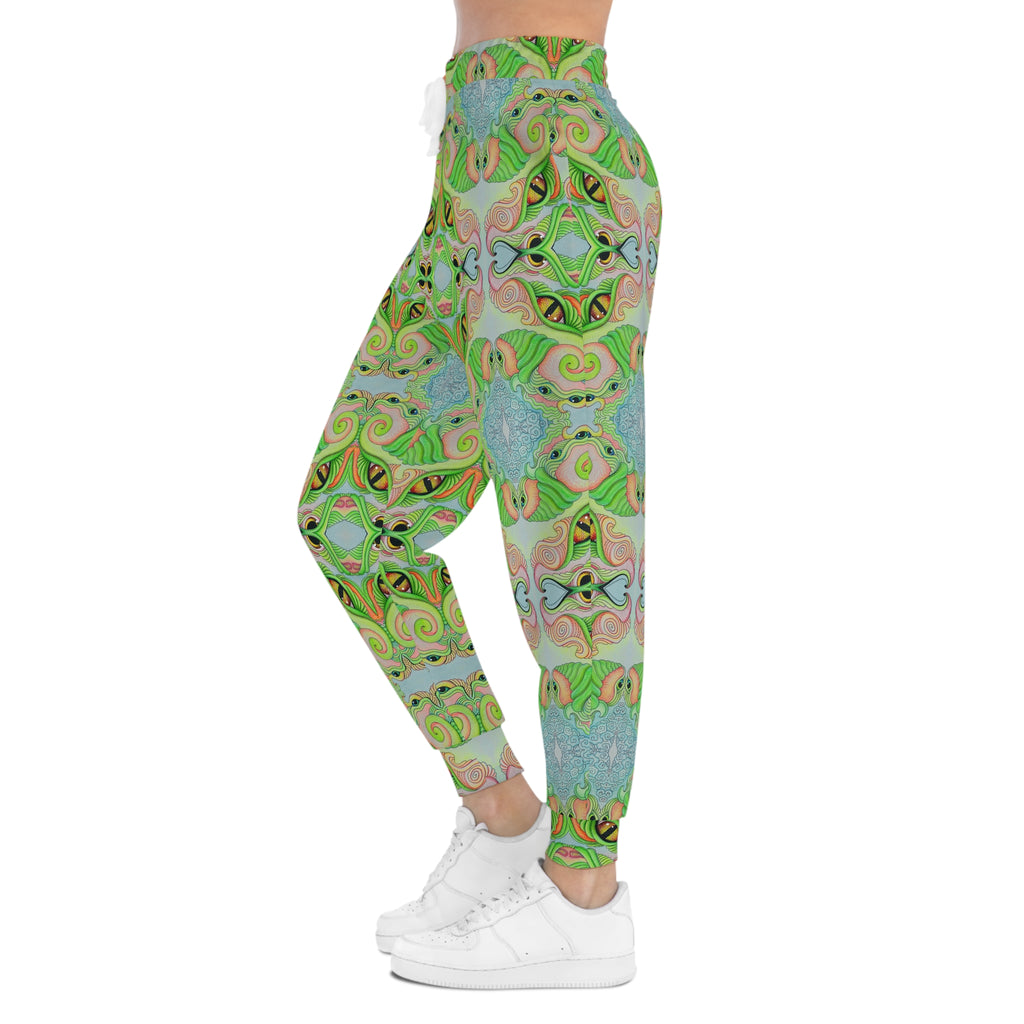 Green Kaleidoscope Athletic Joggers — Psychedelic All-Over Print Lounge Pants #df11663