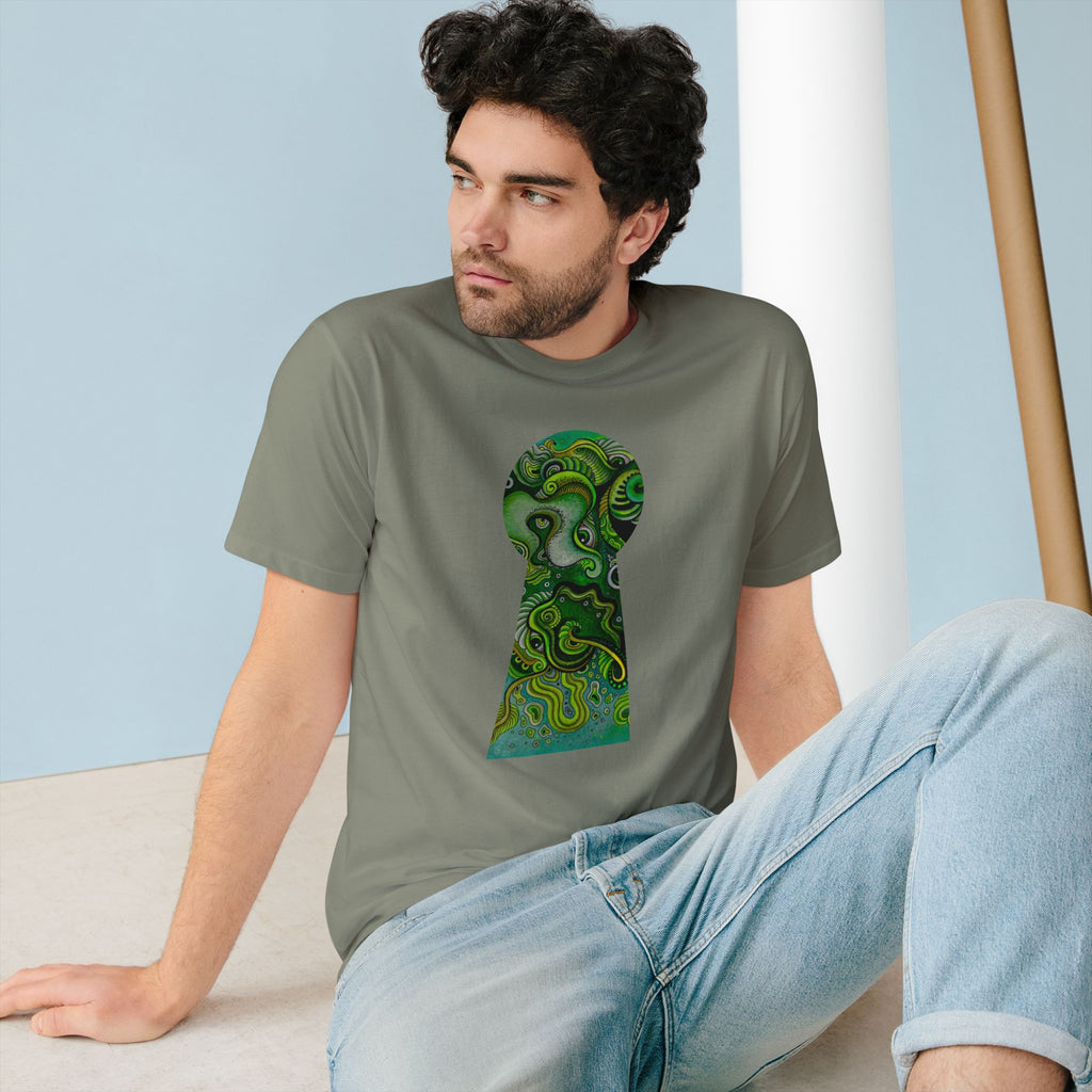 Keyhole Psychedelic T-Shirt — Green Abstract Art Tee #tsg219