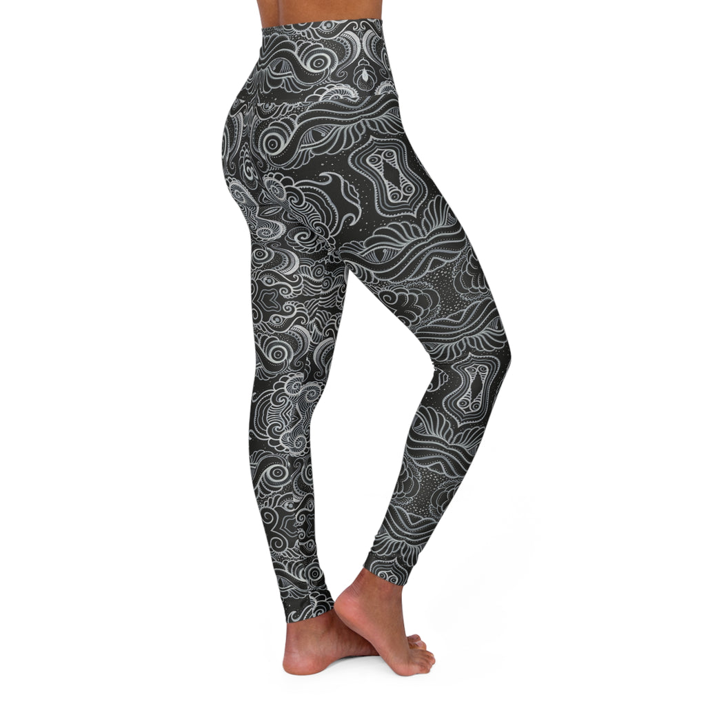 High-Waist Yoga Leggings — Monochrome Swirl Pattern #yl765