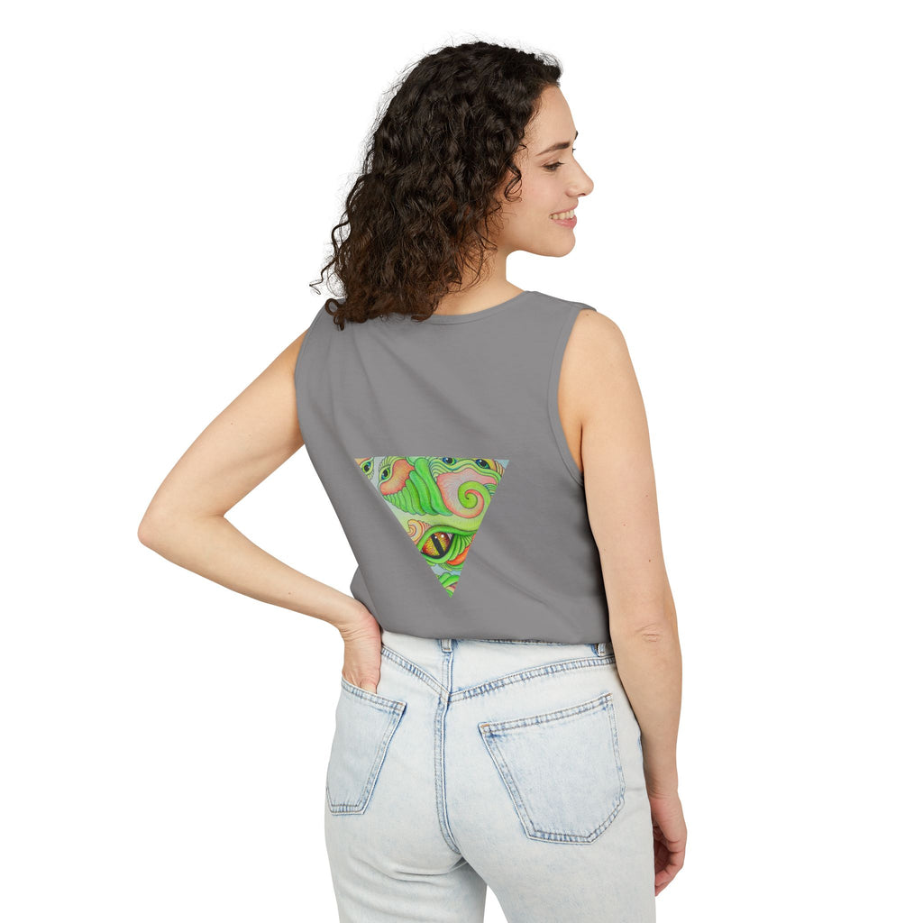 Psychedelic Triangle Tank Top — Green Swirl Eye Graphic #hg772225566