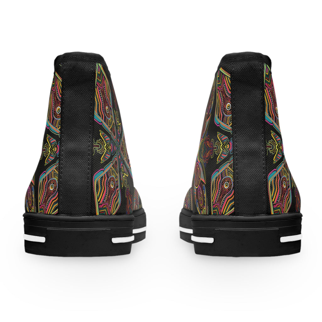 Women's High Top Sneakers — Bohemian Kaleidoscope Floral Pattern #hdd363598