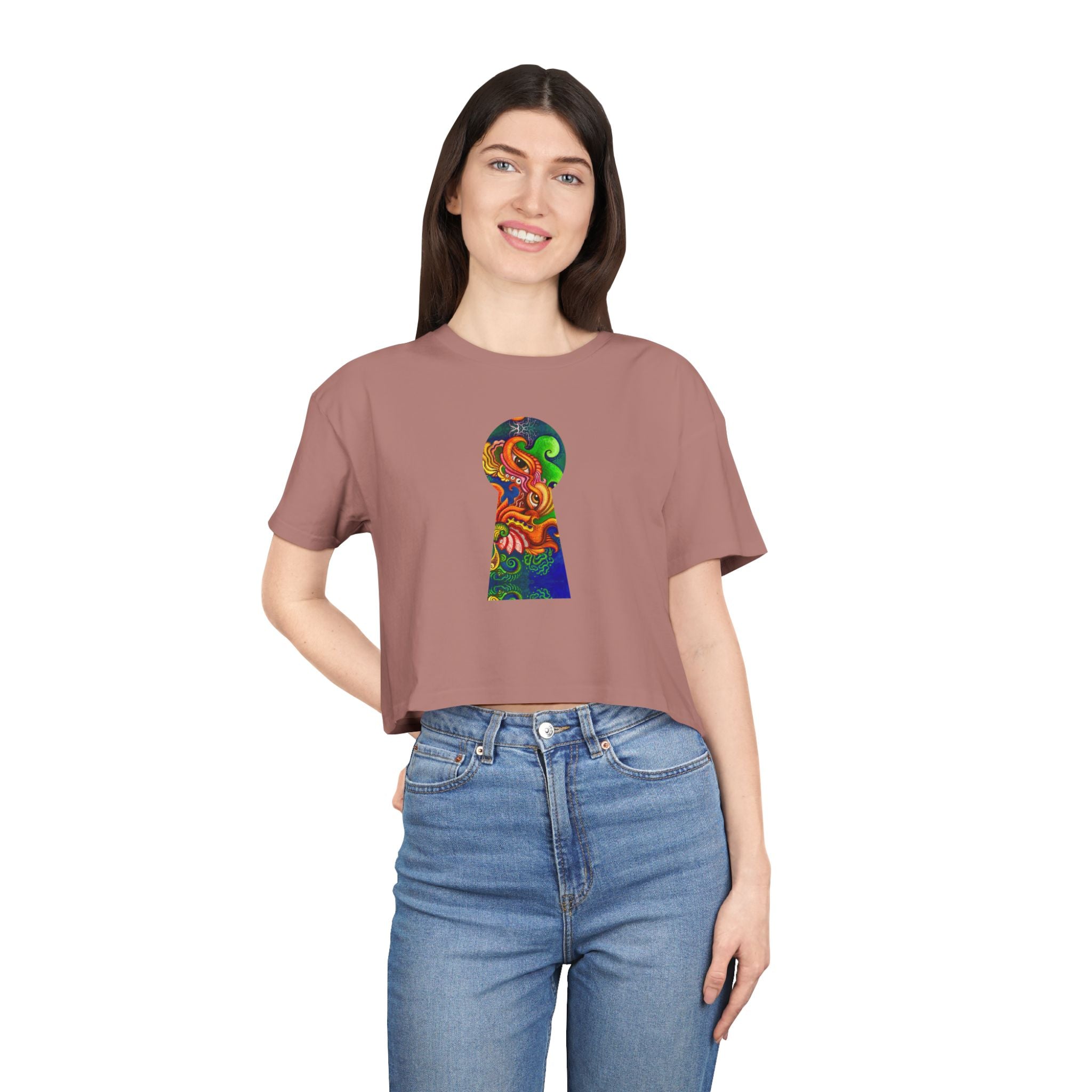 Psychedelic Keyhole Crop Tee — Colorful Abstract Floral Graphic Top #ctaf55