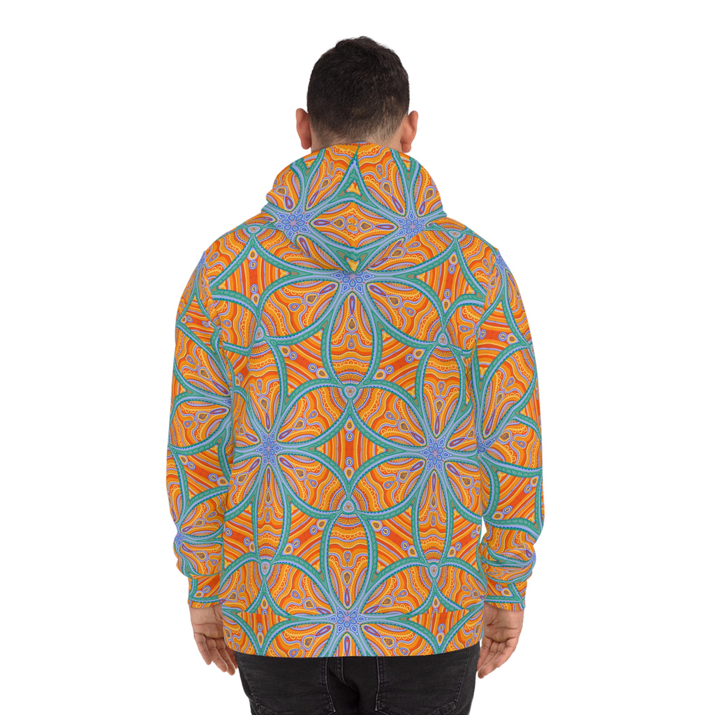 Abstract Psychedelic Pattern Hoodie — Orange Blue Geometric AOP #f9346789