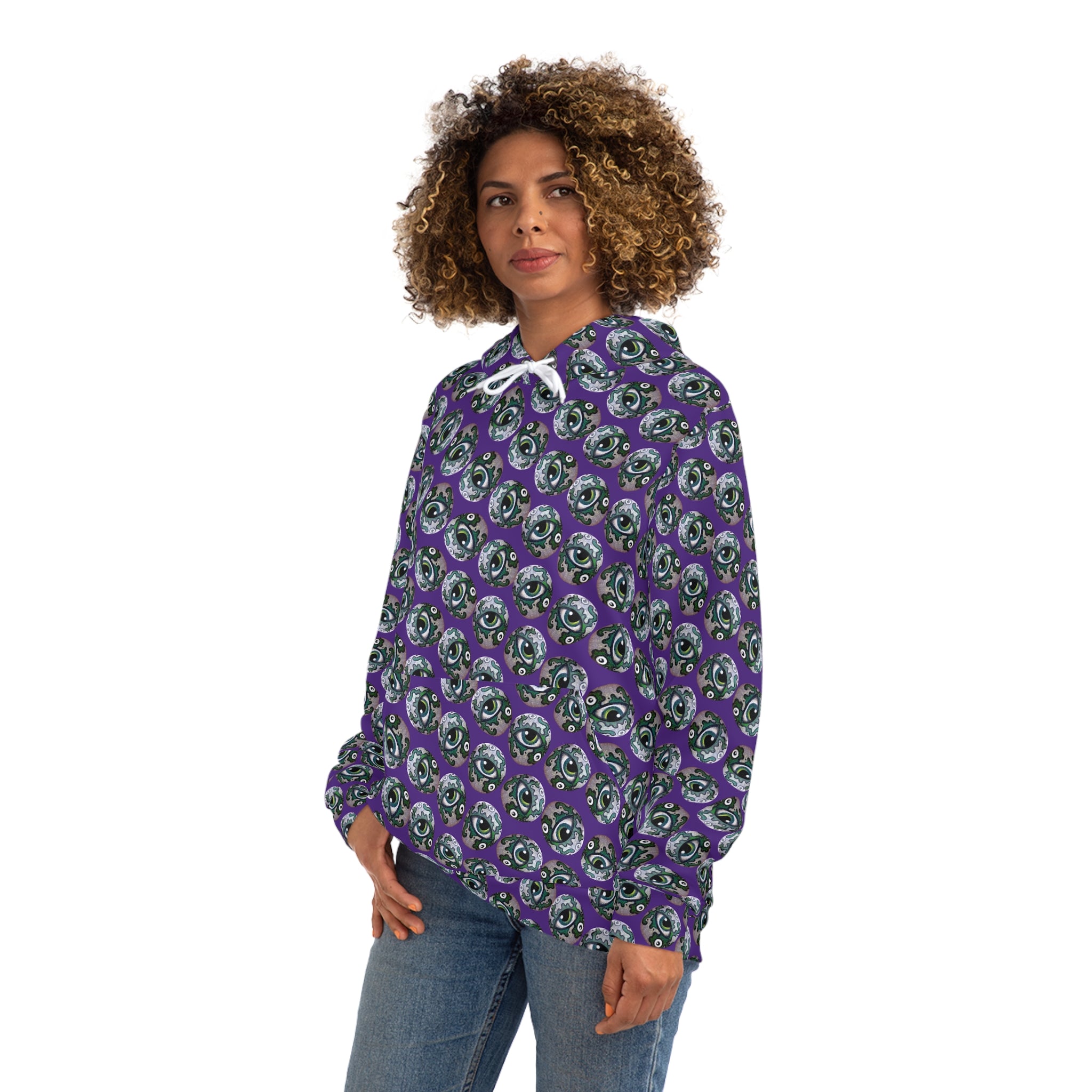 Skull Pattern Hoodie — Purple All-Over Print Gothic Streetwear #h976478