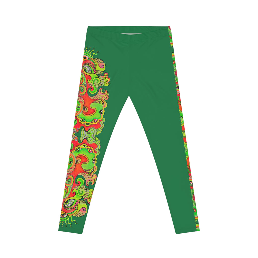 Psychedelic Paisley Black Women's Leggings — Bright Neon Swirl Activewear #d9484849
