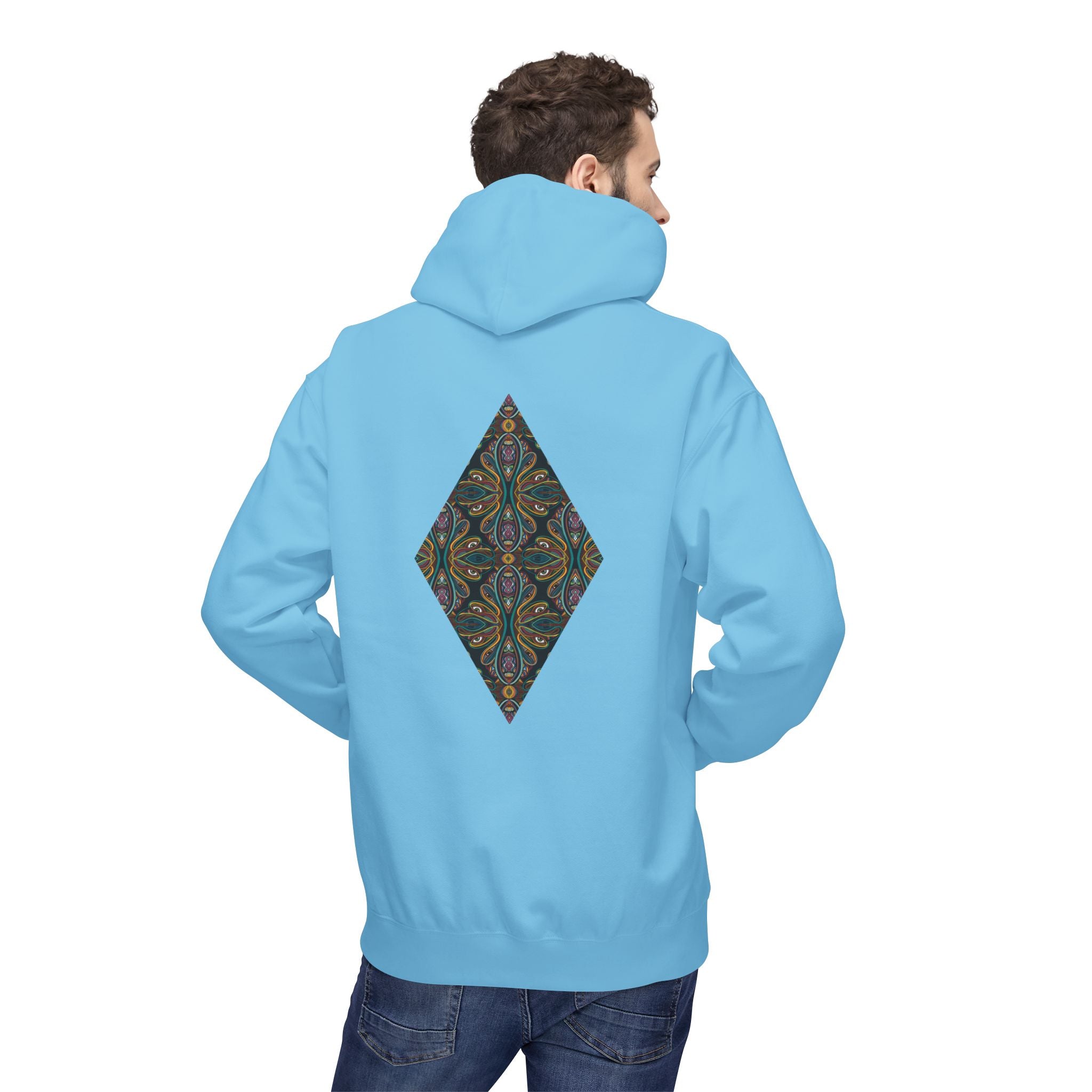 Geometric Mosaic Triangle Hoodie — Decorative Pattern Pullover #i865678