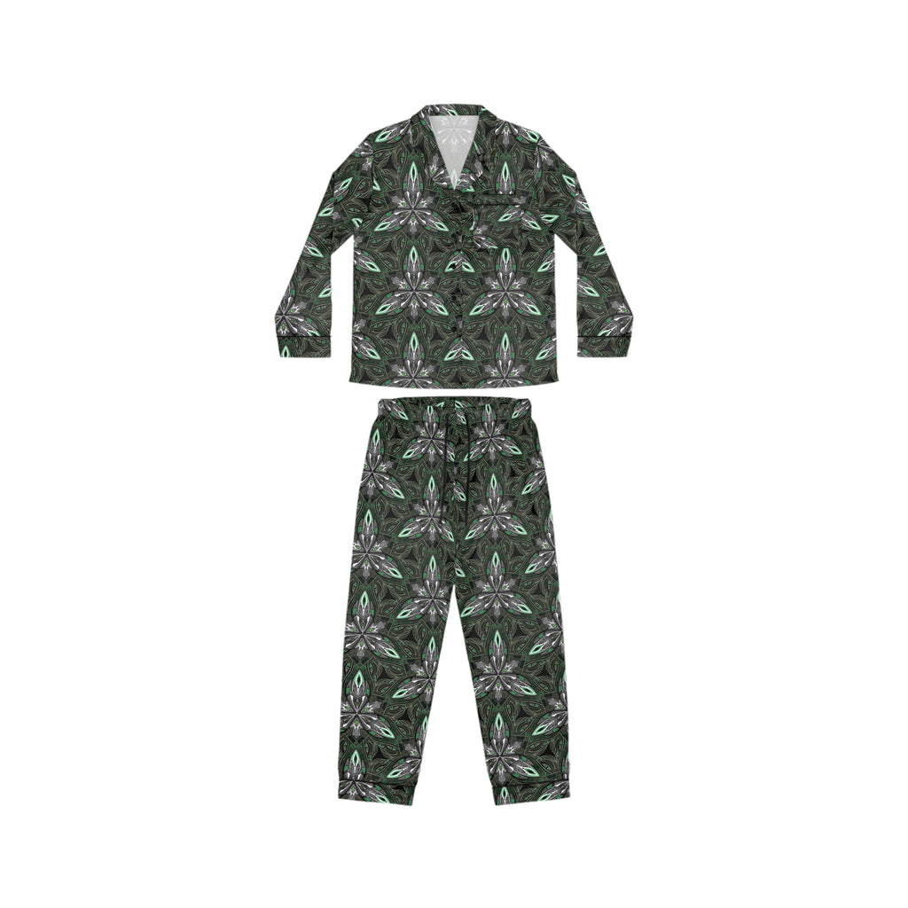 Satin Pajama Set — Green Floral Kaleidoscope Women's Sleepwear #gdc7643