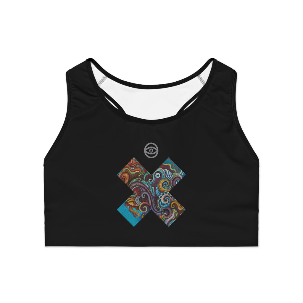 Patterned Cross Sports Bra — Colorful Swirl Activewear #h986358