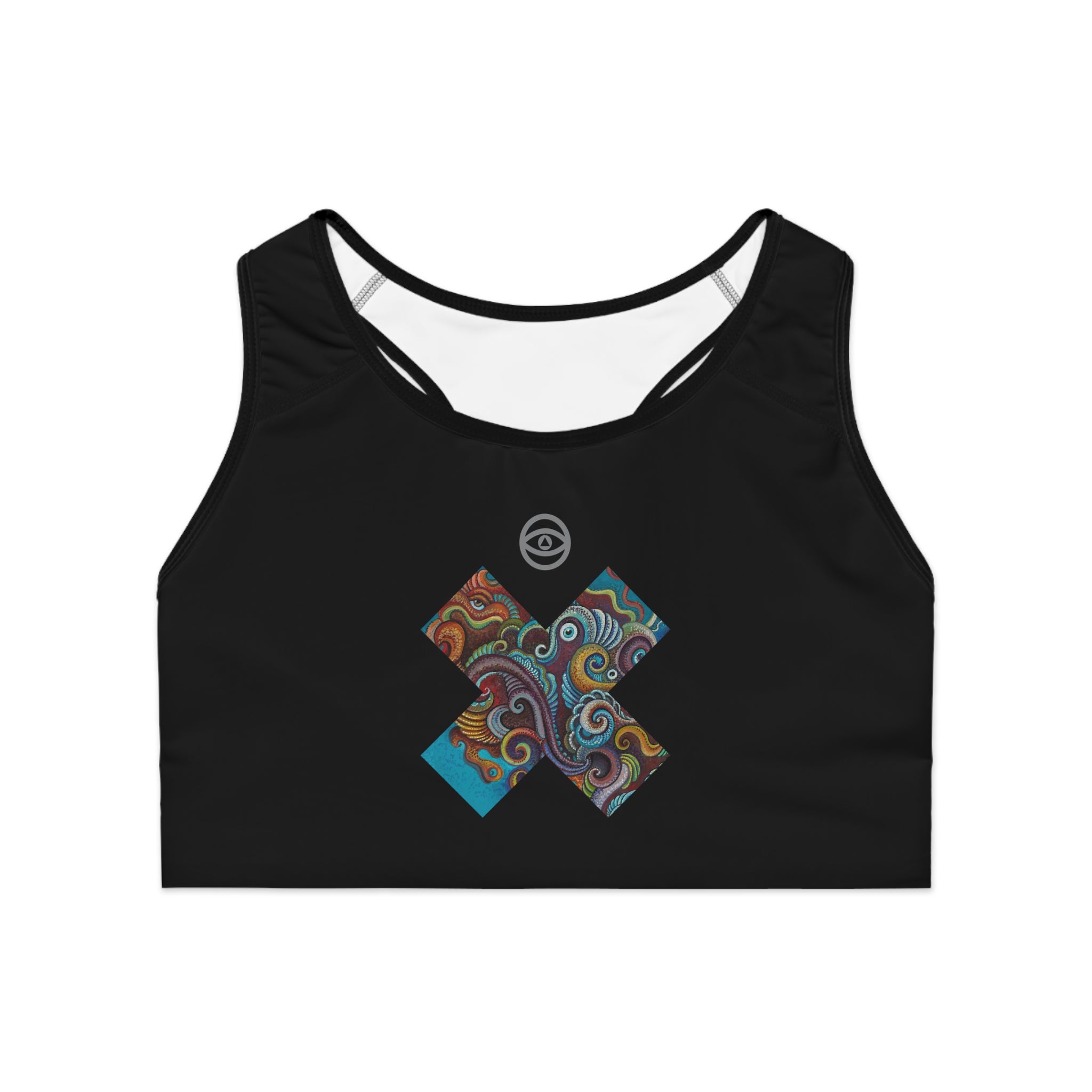 Patterned Cross Sports Bra — Colorful Swirl Activewear #h986358