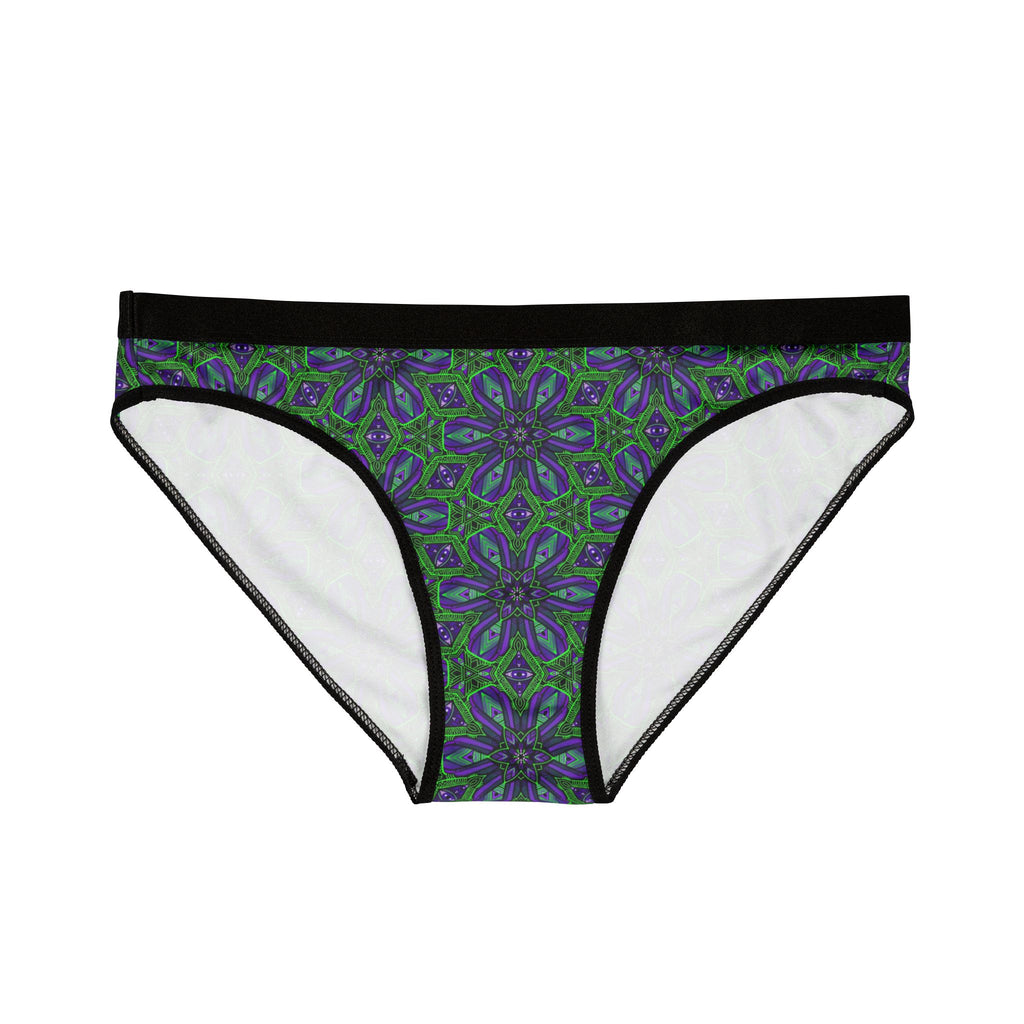 Floral Kaleidoscope Bikini Briefs — Purple & Green Patterned Women's Underwear #y345577