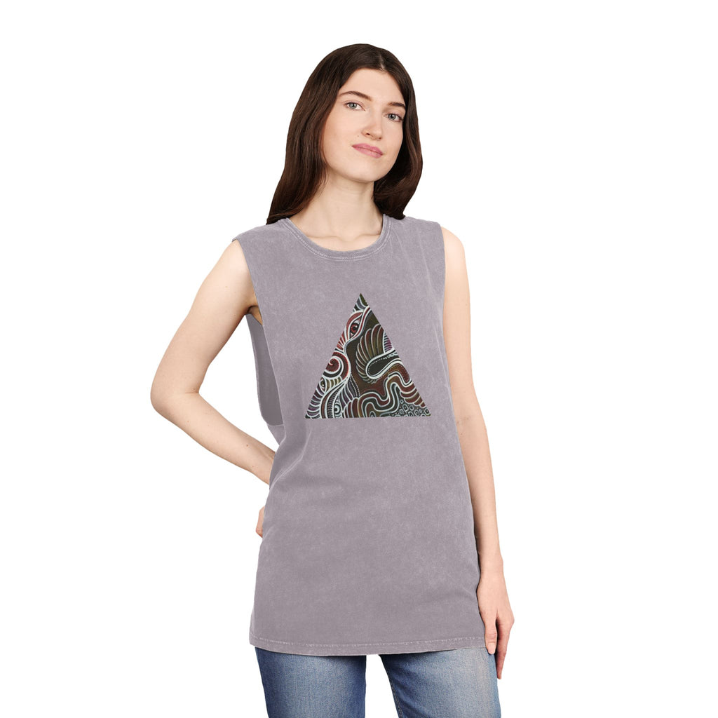 Stonewash Tank Top — Colorful Swirl Triangle Graphic #ew1177