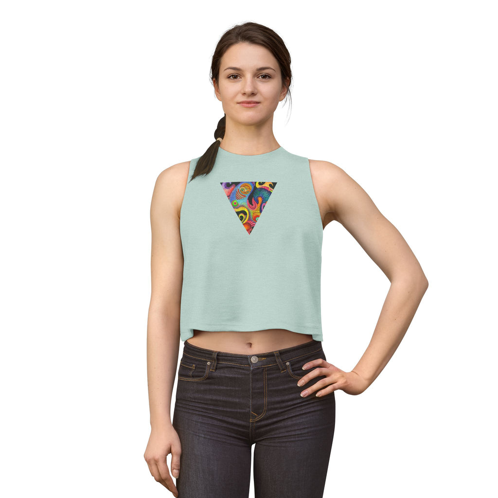 Psychedelic Triangle Crop Top — Colorful Abstract Boho Women's Tank #t976457