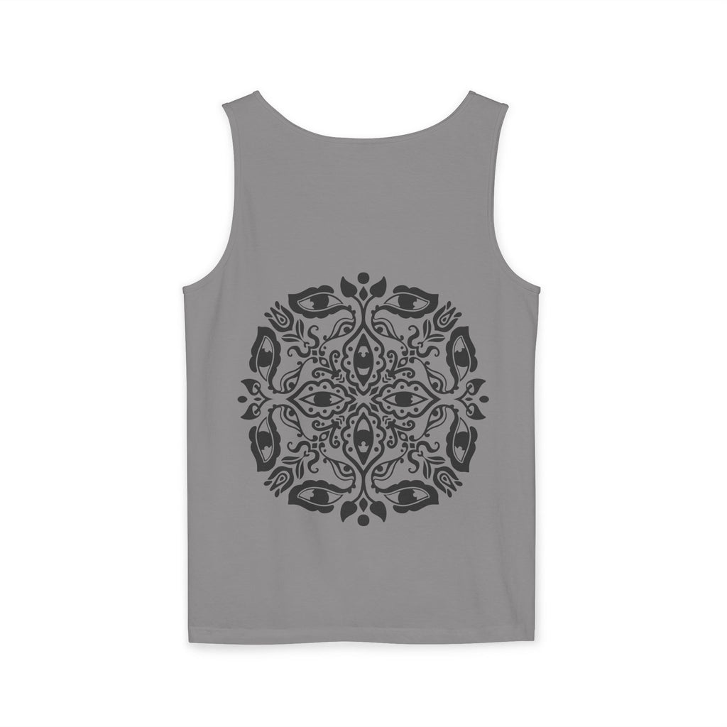Boho Mandala Tank Top — Black Floral Circular Graphic Tank #fr3