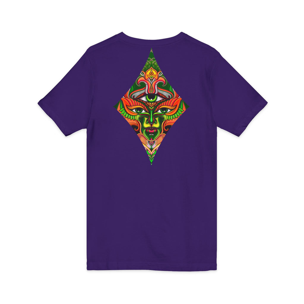Tribal Mask Diamond Tee — Vibrant Ethnic Face Graphic V‑Neck T‑Shirt #hg 08656