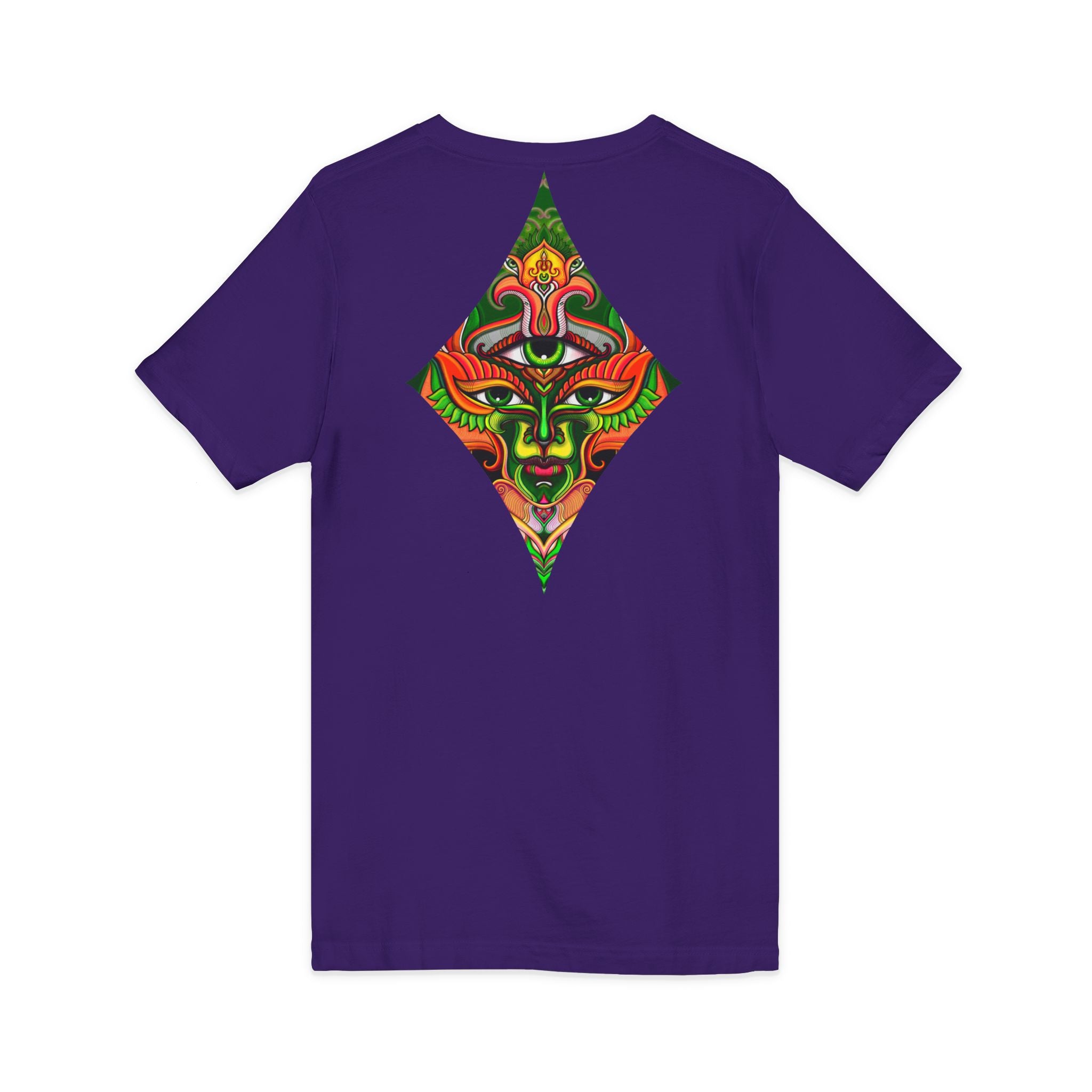 Tribal Mask Diamond Tee — Vibrant Ethnic Face Graphic V‑Neck T‑Shirt #hg 08656