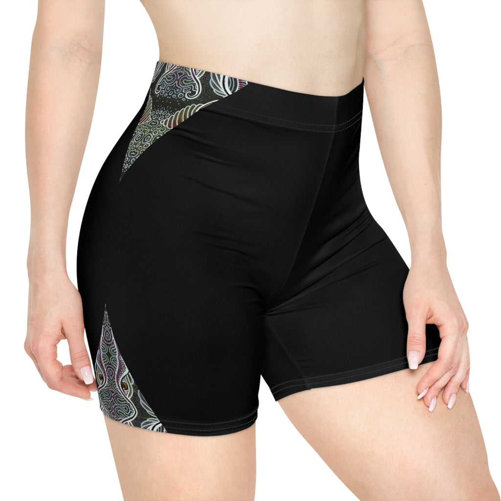 Black Paisley Accent Biker Shorts — Women's Yoga & Activewear #wa6218