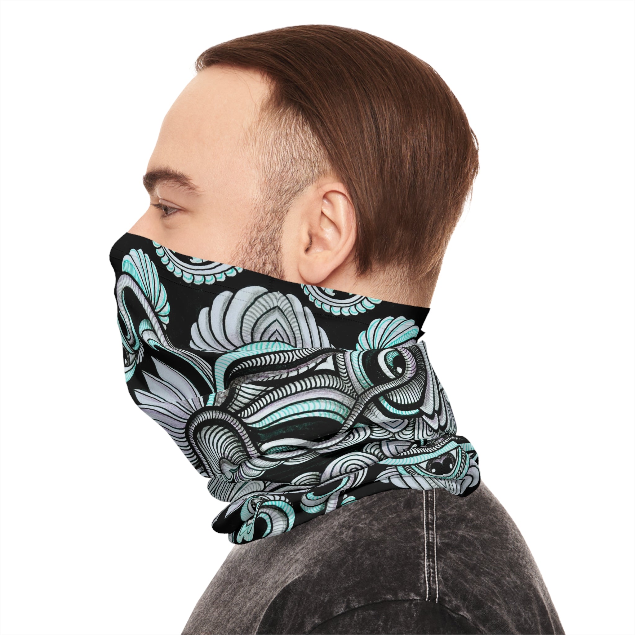 Neck Gaiter — Retro Floral Geometric Pattern in Lavender & Peach