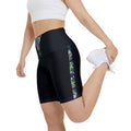 Women's Black V-Waist Workout Shorts with Subtle Floral Vibes – Athletic Bike Shorts