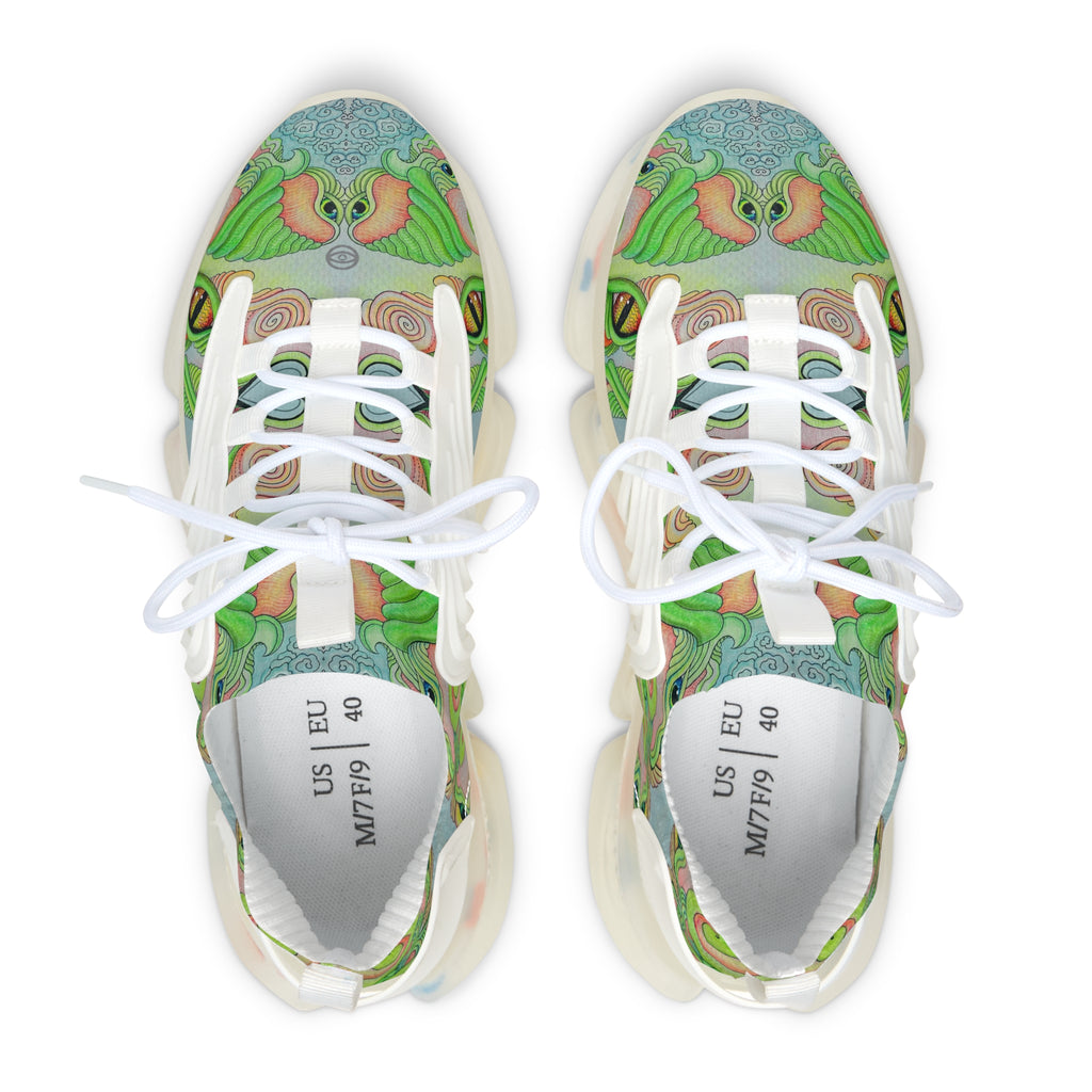 Women’s Mesh Sneakers — Psychedelic Green Swirl Pattern Athletic Shoes #gf7752