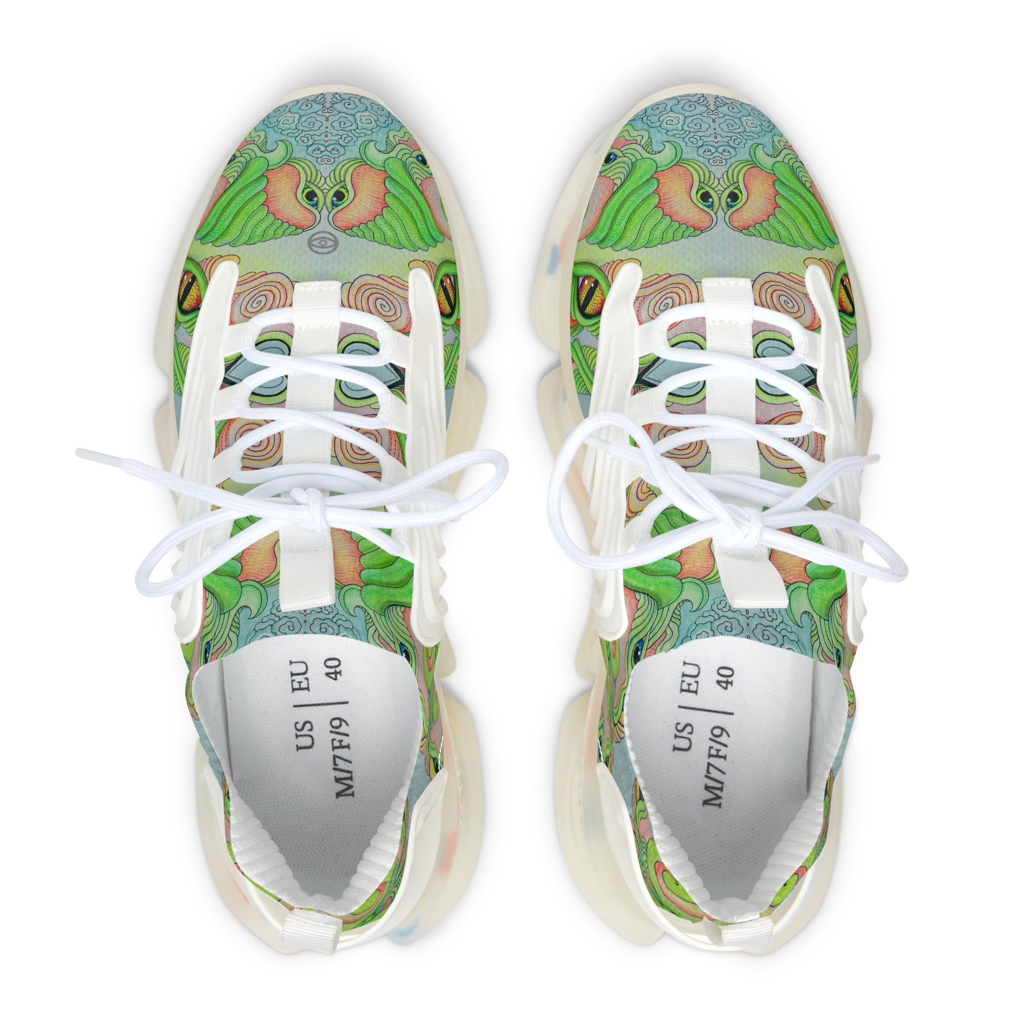 Women’s Mesh Sneakers — Psychedelic Green Swirl Pattern Athletic Shoes #gf7752