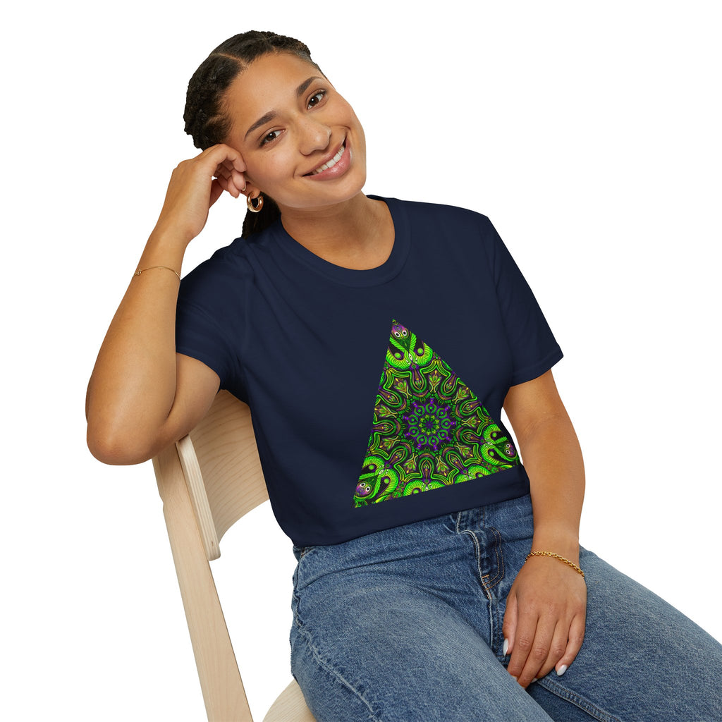 Green Mandala Triangle T-Shirt – Psychedelic Geometric Art Tee # kh9732
