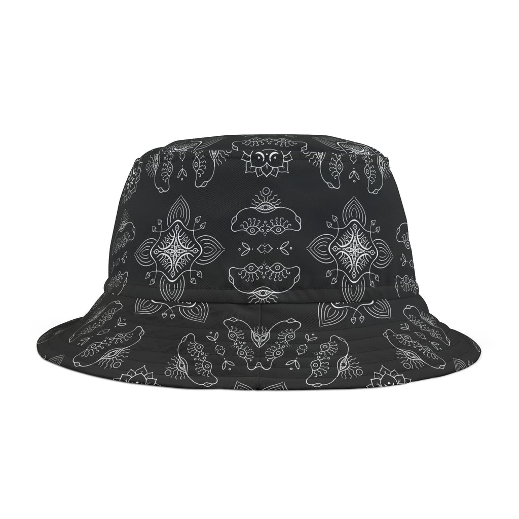 Black Paisley Pattern Bucket Hat - All-Over Print Casual Streetwear #j987557