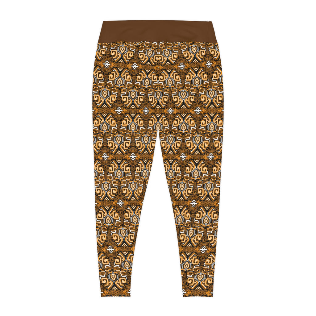 Plus Size Aztec Pattern Leggings — Brown Tribal All-Over Print #fdg6598
