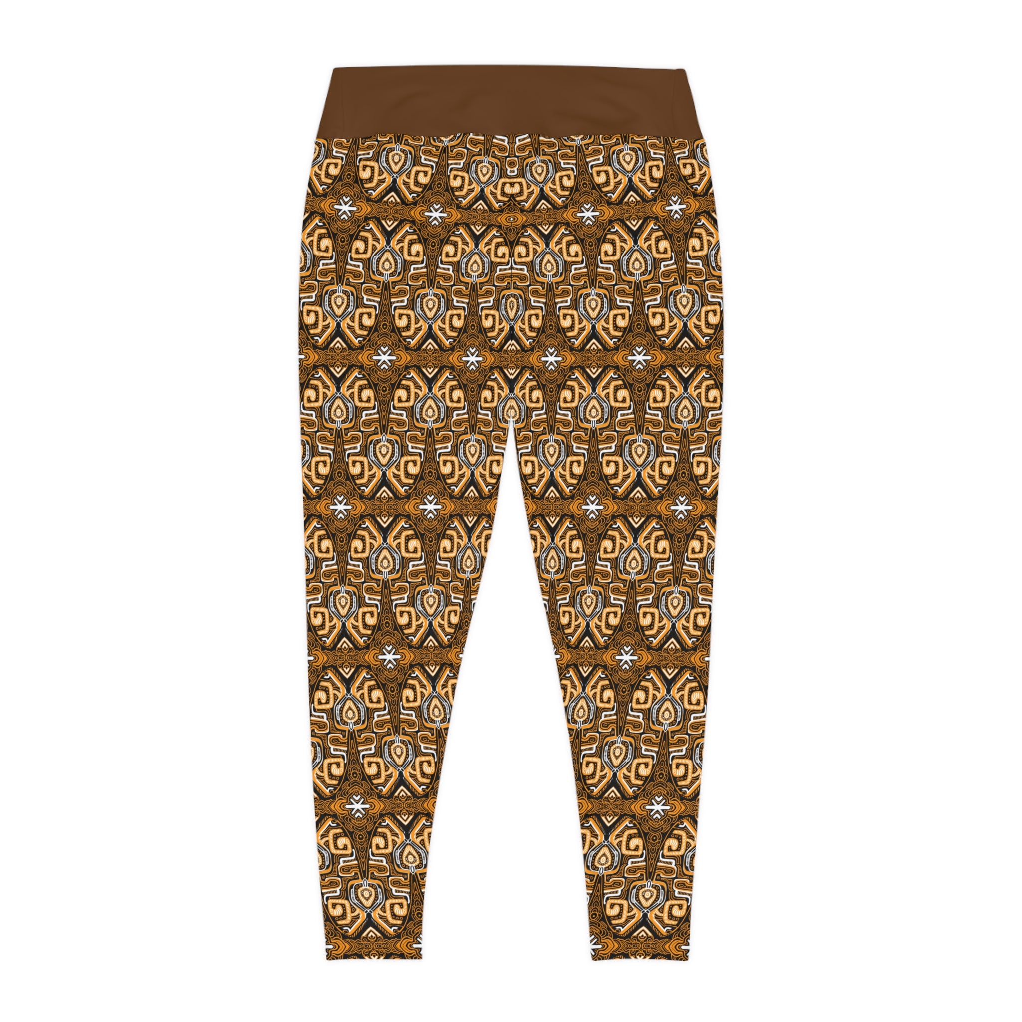 Plus Size Aztec Pattern Leggings — Brown Tribal All-Over Print #fdg6598
