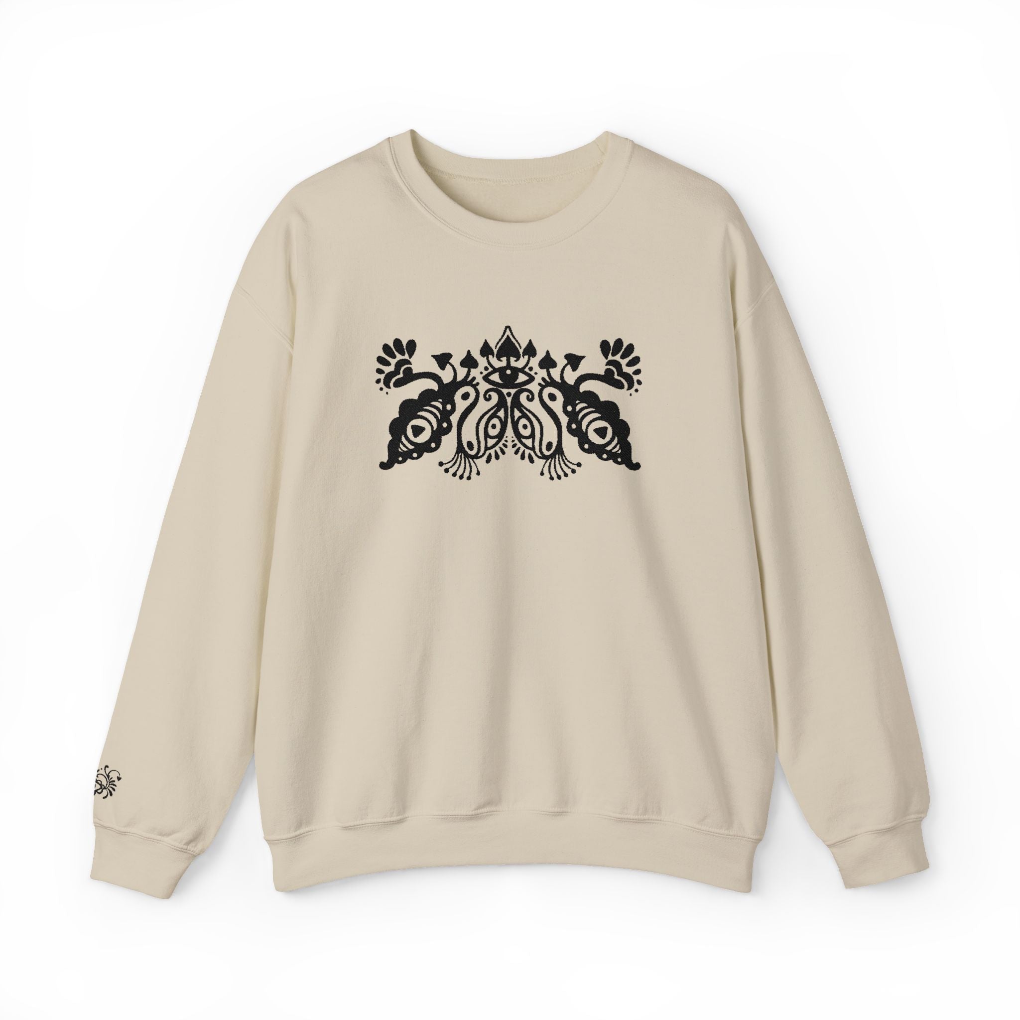 Black Paisley Floral Motif Sweatshirt | Crewneck