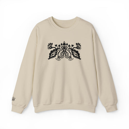 Black Paisley Floral Motif Sweatshirt | Crewneck