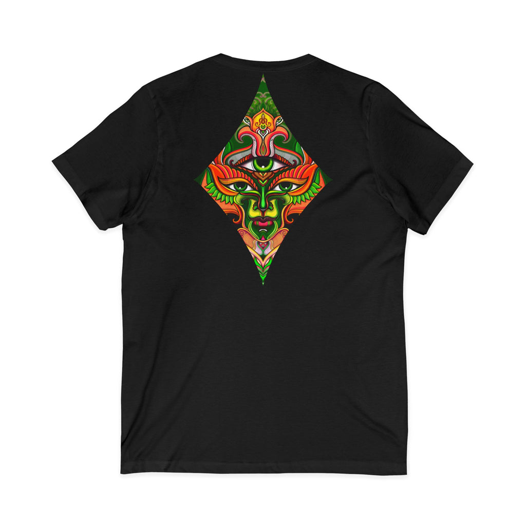 Tribal Mask Diamond Tee — Vibrant Ethnic Face Graphic V‑Neck T‑Shirt #hg 08656