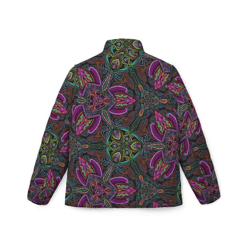 Puffer Jacket — Psychedelic Floral Kaleidoscope Print, Women's All-Over Pattern #pj469