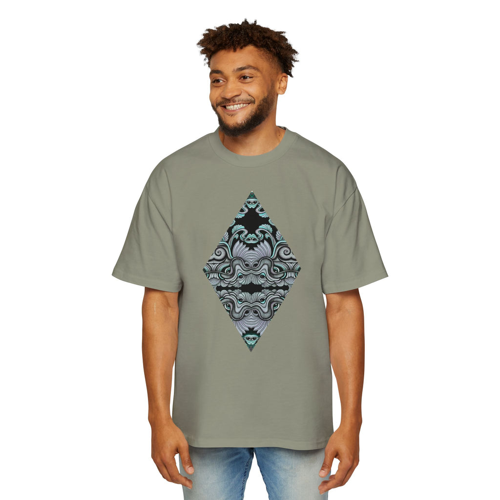 Men's Oversized Tee — Geometric Wave Pattern Diamond & Back Panel Graphic #gwp21